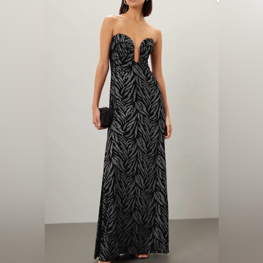 Liv Foster Black and Silver Zebra-Pattern Evening Gown